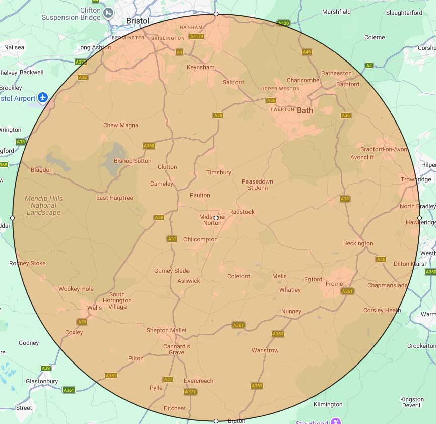 our service area is approx 10 miles around midsomer norton